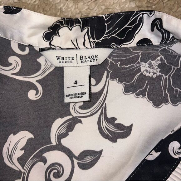 White House Black Market Women's Black and White Floral Top size 4 - Picture 2 of 6
